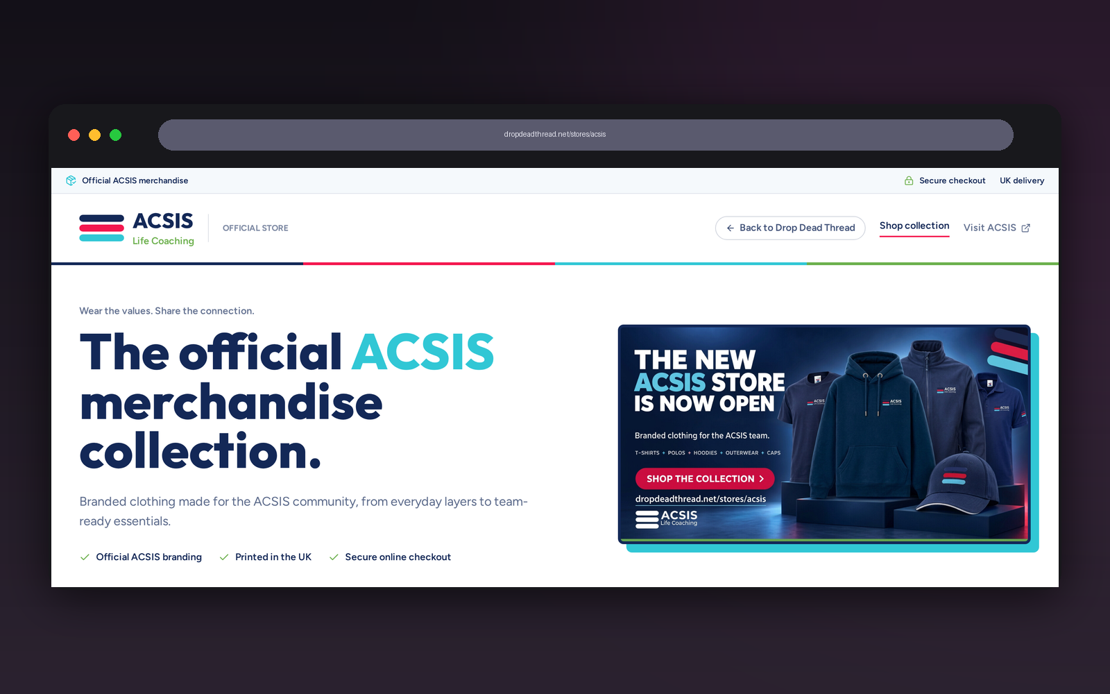 ACSIS partner store shown in a browser mockup
